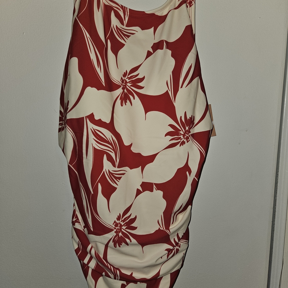 Red and White Floral Print Swimsuit